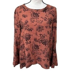 Hem & Thread lace up back floral blouse Burnt Orange And Black Color Size M.